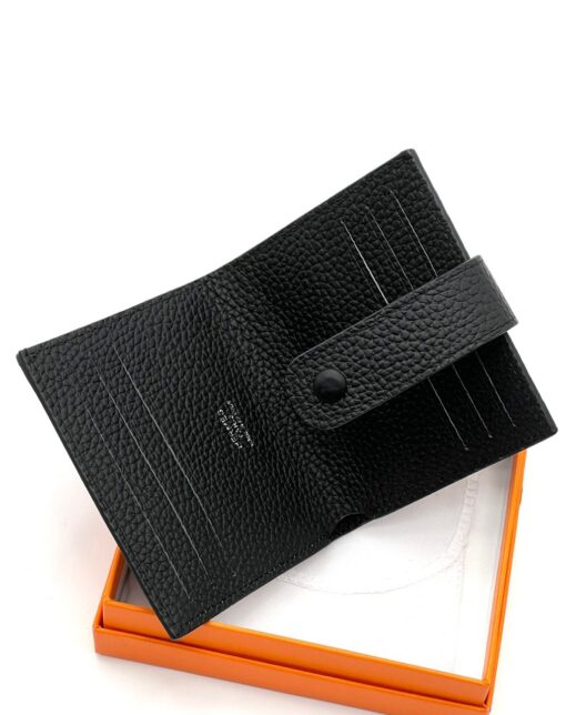 Кожаный бумажник Hermes 10/12 см A103055 чёрный - фото 4
