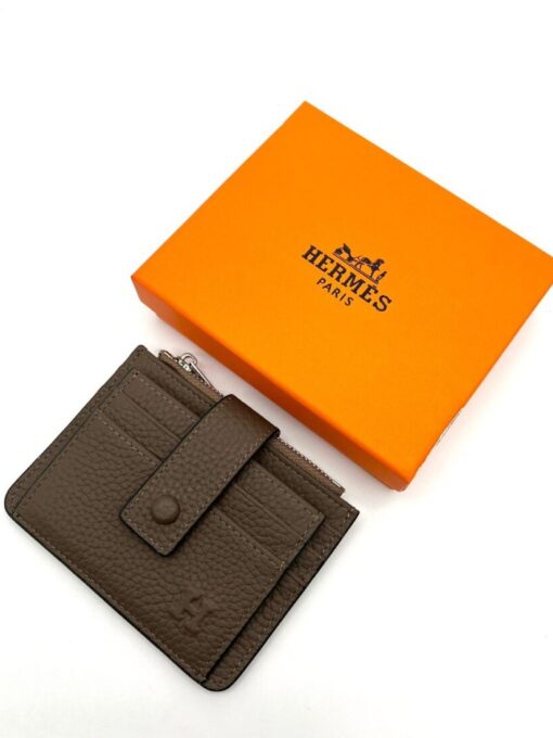 Кожаный бумажник Hermes 10/12 см A103062 серый - фото 1