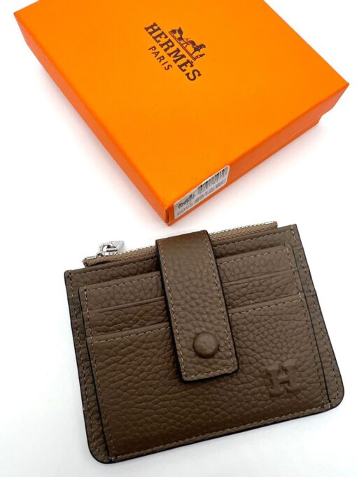 Кожаный бумажник Hermes 10/12 см A103062 серый - фото 4