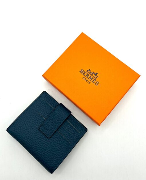 Кожаный бумажник Hermes 10/12 см A103068 синий - фото 2