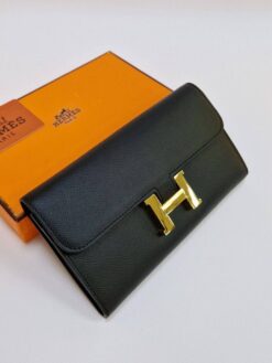 Кожаный кошелек Hermes 21/12 см A103097 чёрный - фото 4