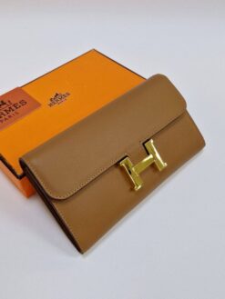 Кожаный кошелек Hermes 21/12 см A103114 коричневый - фото 3