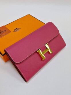 Кожаный кошелек Hermes 21/12 см A103118 розовый - фото 12