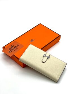Кожаный бумажник Hermes 18/10 см A103087 белый - фото 3
