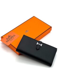 Кожаный бумажник Hermes 18/10 см A103093 чёрный - фото 10