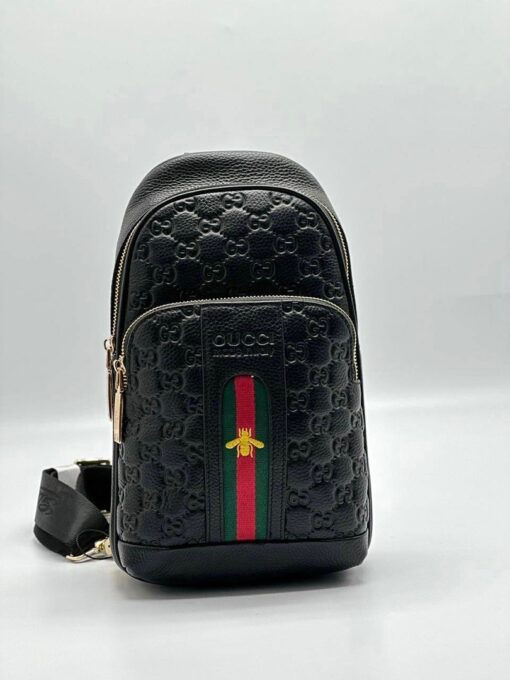 Мужская сумка Gucci A104244 кожаная чёрная 30:18 см - фото 3