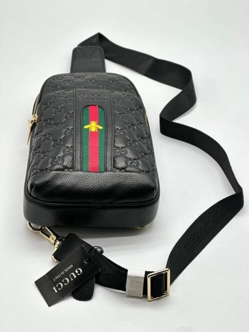 Мужская сумка Gucci A104244 кожаная чёрная 30:18 см - фото 2