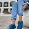 Лоферы женские замшевые Loro Piana A106216 с меховой стелькой Blue