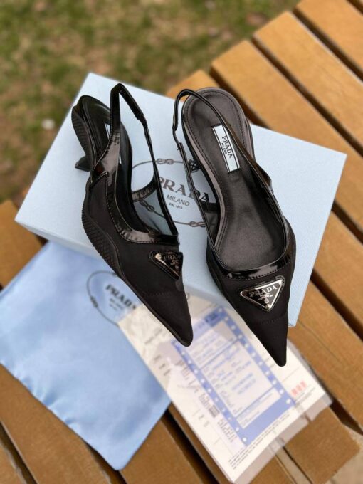 Туфли-лодочки Prada Soft Padded Leather Slingback Mesh Black - фото 4