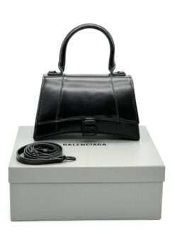 Женская кожаная сумка Balenciaga Hourglass A107820 чёрная 23/14 см