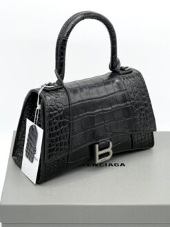 Женская кожаная сумка Balenciaga Hourglass A107828 чёрная 23/14 см