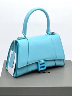 Женская кожаная сумка Balenciaga Hourglass A107835 голубая 23/14 см