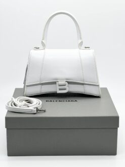 Женская кожаная сумка Balenciaga Hourglass A107840 белая 23/14 см