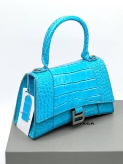 Женская кожаная сумка Balenciaga Hourglass A107837 голубая 23/14 см