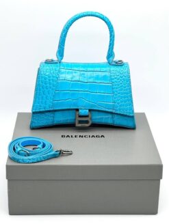 Женская кожаная сумка Balenciaga Hourglass A107837 голубая 23/14 см