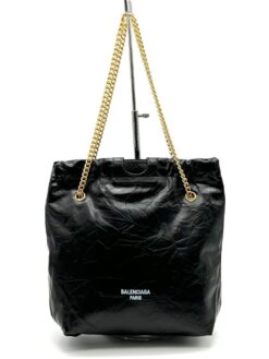 Женская кожаная сумка Balenciaga Crush Tote Bag Black 30/30 см