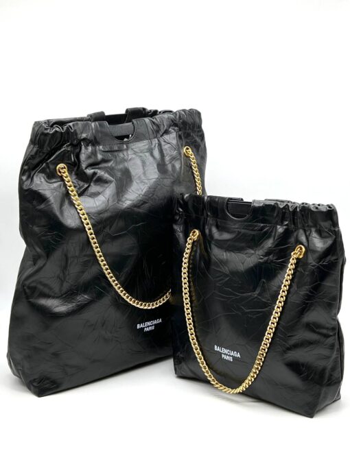 Женская кожаная сумка Balenciaga Crush Tote Bag Black 30/30 см - фото 9