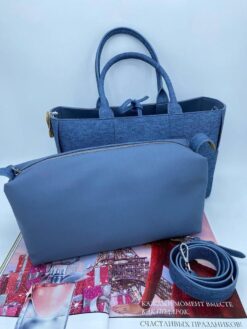 Женская тканевая сумка Bottega Veneta голубая 36/25/11 см