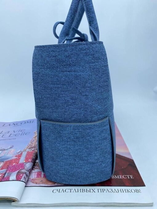 Женская тканевая сумка Bottega Veneta голубая 36/25/11 см - фото 4