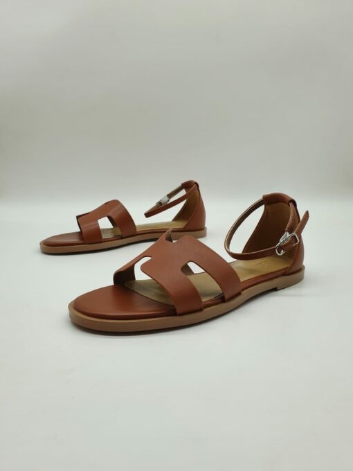 Босоножки женские Hermes Chypre Sandals A110041 кожаные коричневые - фото 4
