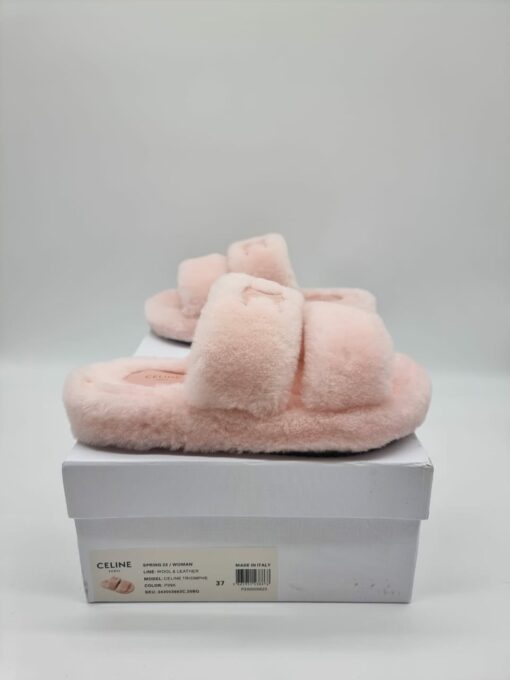 Шлёпанцы меховые женские Celine Fur A110059 розовые - фото 4
