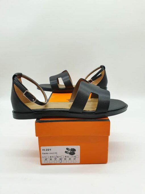 Босоножки женские Hermes Chypre Sandals A110030 кожаные чёрные - фото 2