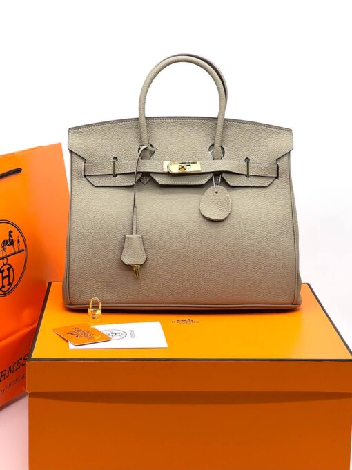 Женская сумка Hermes Birkin 35x26 см A109385 светло-бежевая - фото 9