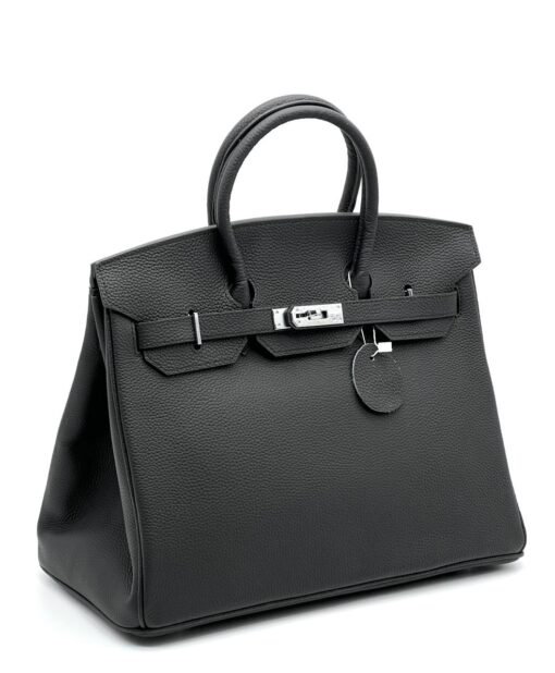 Женская сумка Hermes Birkin 35x26 см A109415 чёрная фурнитура серебро - фото 2