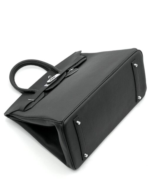 Женская сумка Hermes Birkin 35x26 см A109415 чёрная фурнитура серебро - фото 4