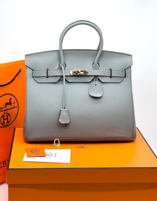 Женская сумка Hermes Birkin 35x26 см A109435 серая - фото 7