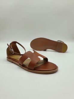 Босоножки женские Hermes Chypre Sandals A110041 кожаные коричневые
