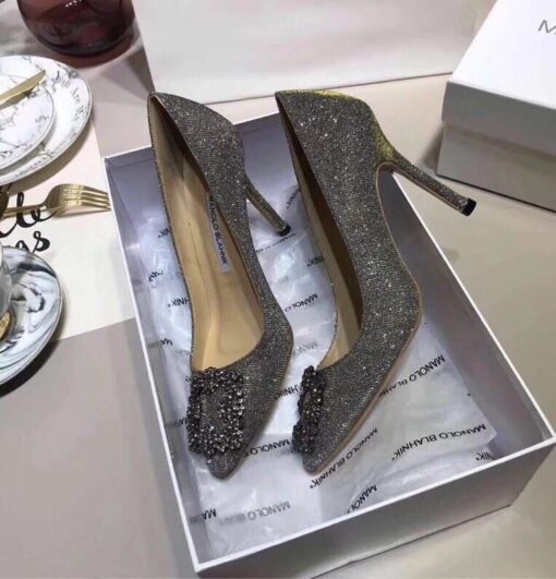 Атласные женские туфли Manolo Blahnik Hangisi 9.5 см каблук блеск - фото 5