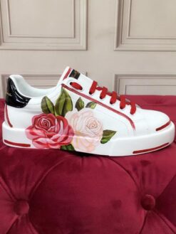 Кроссовки женские Dolce & Gabbana Portofino A110590 белые с рисунком "розы"