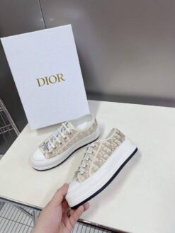Кеды Christian Dior Walk’n’Dior Oblique на платформе бежевые