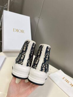 Кеды Christian Dior Walk’n’Dior Oblique высокие на платформе бежевые с чёрным