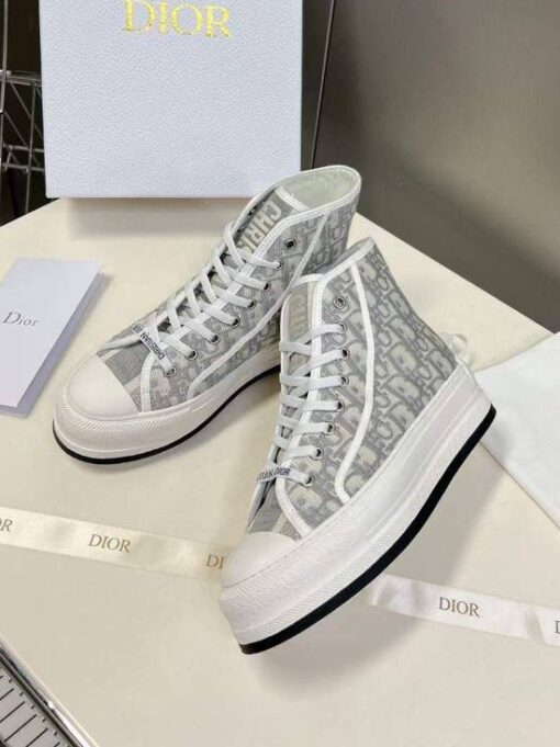 Кеды Christian Dior Walk'n'Dior Oblique высокие на платформе серые - фото 1