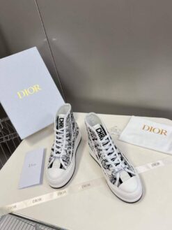 Кеды Christian Dior Walk’n’Dior Oblique высокие на платформе белые с чёрным