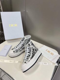 Кеды Christian Dior Walk’n’Dior Oblique высокие на платформе белые с чёрным