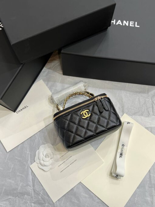 Косметичка Chanel Vanity Case из кожи Caviar 16/10/7 премиум-люкс чёрная - фото 4