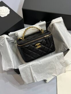 Косметичка Chanel Vanity Case из кожи Caviar 16/10/7 премиум-люкс чёрная