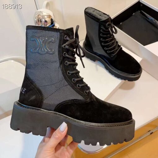 Ботинки Celine Bulky Laced Up Boot In Nylon And Shiny Bull 345597004C Suede Black - фото 4