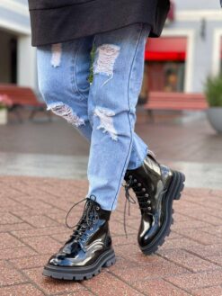 Ботинки женские Alexander McQueen A114577 лакированные чёрные