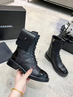 Ботинки женские Chanel A115562 с карманом чёрные