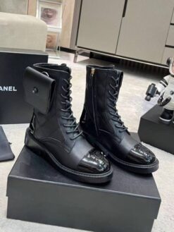 Ботинки женские Chanel A115562 с карманом чёрные