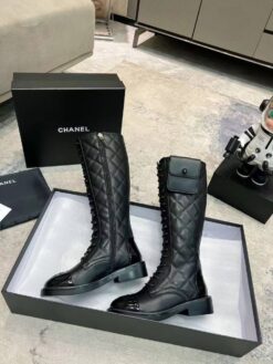 Сапоги женские Chanel A115574 с карманом чёрные