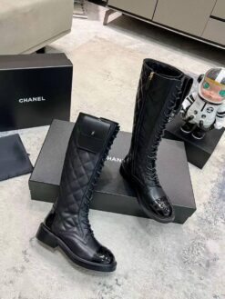 Сапоги женские Chanel A115574 с карманом чёрные