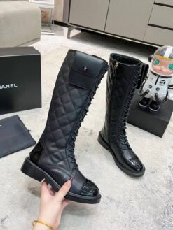 Сапоги женские Chanel A115574 с карманом чёрные