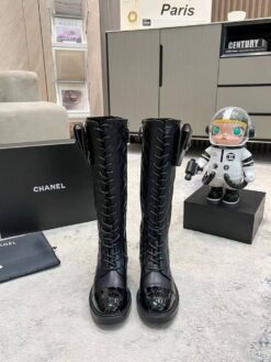 Сапоги женские Chanel A115574 с карманом чёрные