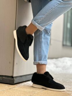 Ботинки женские зимние Лоро Пиано A115709 с мехом норки чёрные