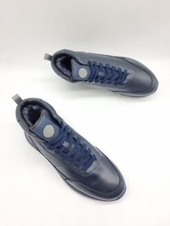 Мужские кроссовки Brunello Cucinelli  Mid A117273 зимние с мехом тёмно-синие